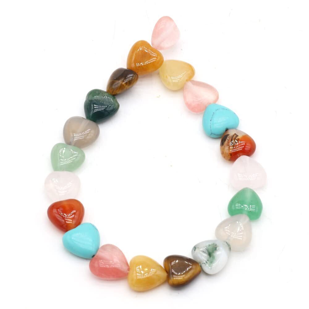 7778 Natural Stone Beads Polished Heart Shape Mixed Crystal Agate Stone